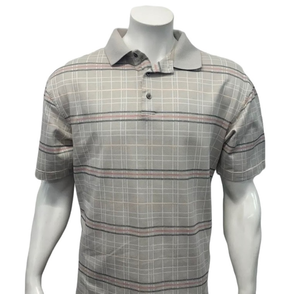 Ping Collection Pima Cotton Lt Brown Plaid 3 Button Men's Polo Shirt Size Large